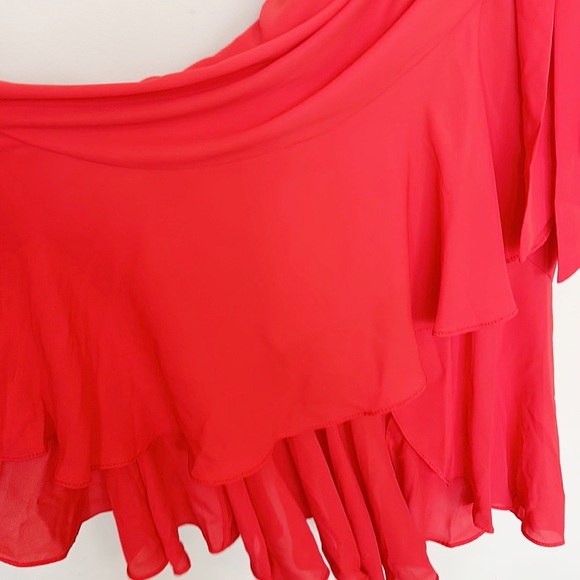 J.Crew Black Label Red Wrap ruffle tie maxi dress women size 2 - Picture 8 of 9